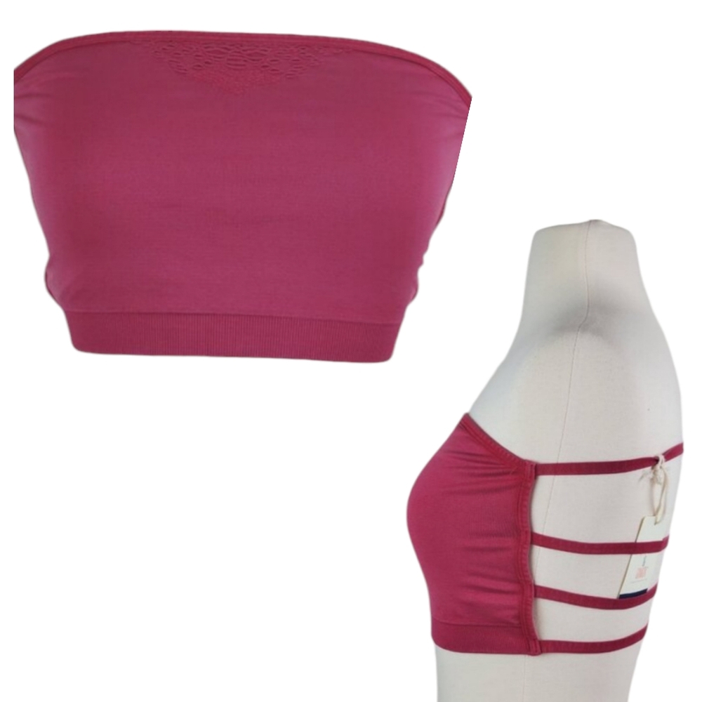 Jasmine & Ginger Cerise Red Knit Jersey Open Back Bandeau Bra Crop Top Large NWT